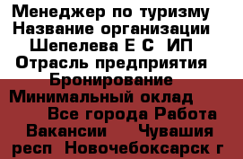 Менеджер по туризму › Название организации ­ Шепелева Е.С, ИП › Отрасль предприятия ­ Бронирование › Минимальный оклад ­ 30 000 - Все города Работа » Вакансии   . Чувашия респ.,Новочебоксарск г.